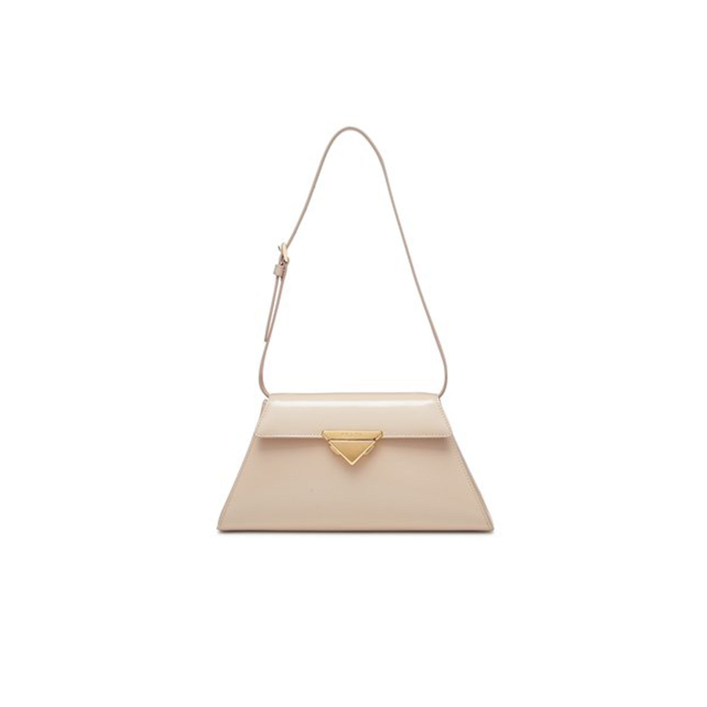 PRADA FOLD-OVER TOP LEATHER SHOULDER BAG IN CREAM 1BD343 (28.5*14*7cm)